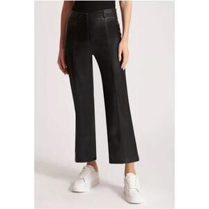 New Avec Les Filles Black Faux Leather Pants Wide Leg Anthropologie Sz L -36x27”